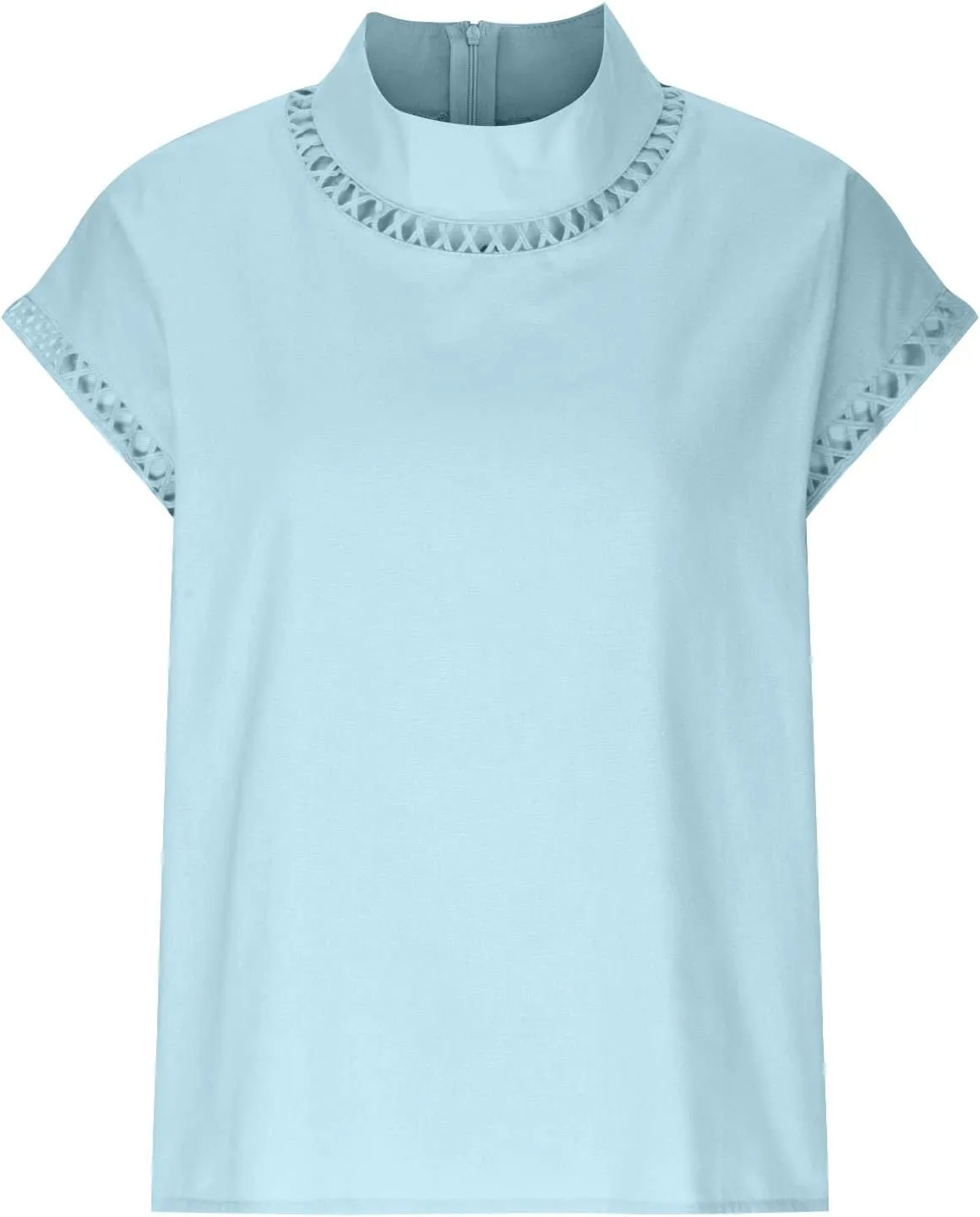 Womens Cotton Linen Tops Temperament Flying Sleeve Shirts High Round Neck Basic Summer Loose Fit Blouse Tees T-Shirt