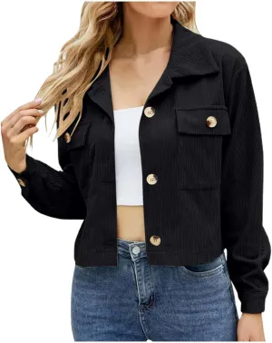 Womens Cropped Button Up Hoodies Sweatshirt Solid Color Lapel Long Sleeve Lightweight Jacket Winter Outfits Clothes