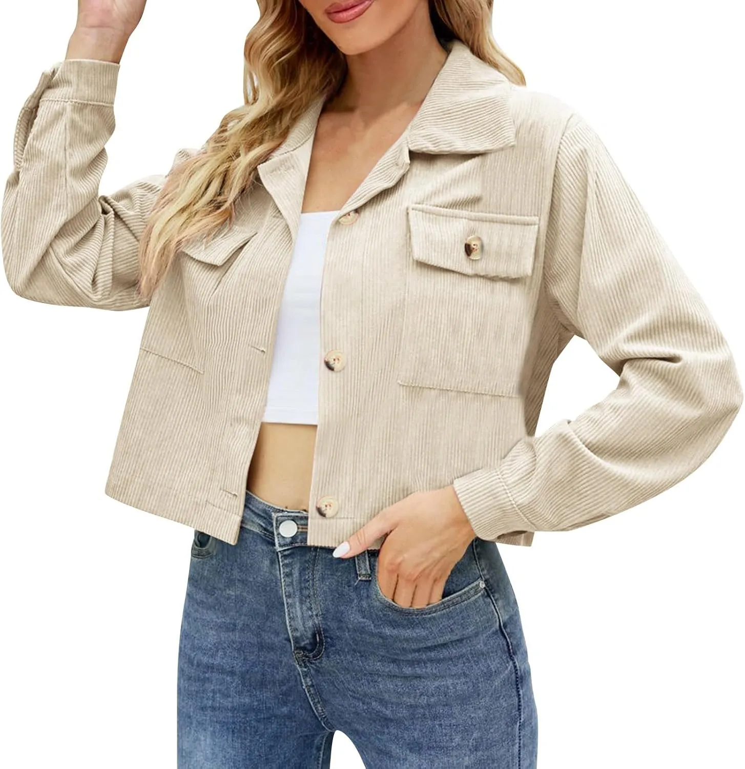 Womens Cropped Button Up Hoodies Sweatshirt Solid Color Lapel Long Sleeve Lightweight Jacket Winter Outfits Clothes