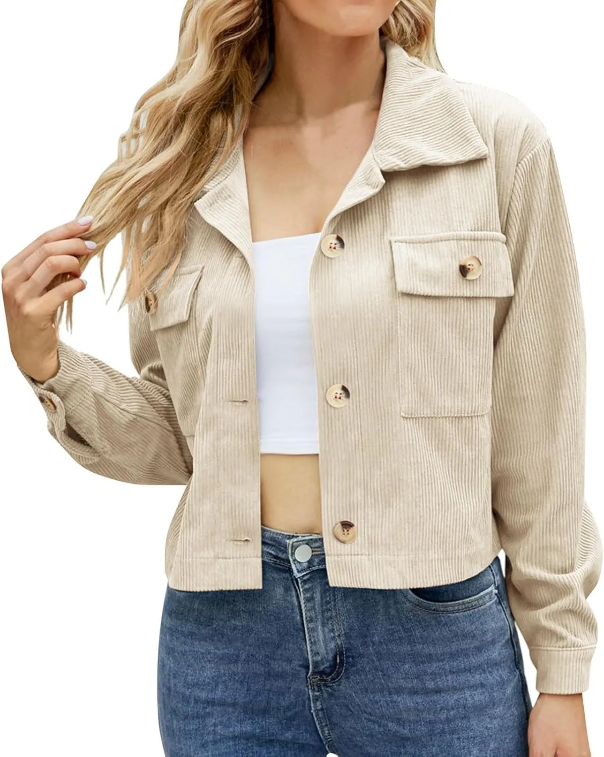 Womens Cropped Button Up Hoodies Sweatshirt Solid Color Lapel Long Sleeve Lightweight Jacket Winter Outfits Clothes