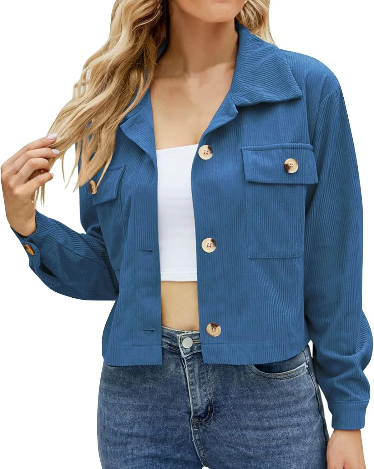 Womens Cropped Button Up Hoodies Sweatshirt Solid Color Lapel Long Sleeve Lightweight Jacket Winter Outfits Clothes