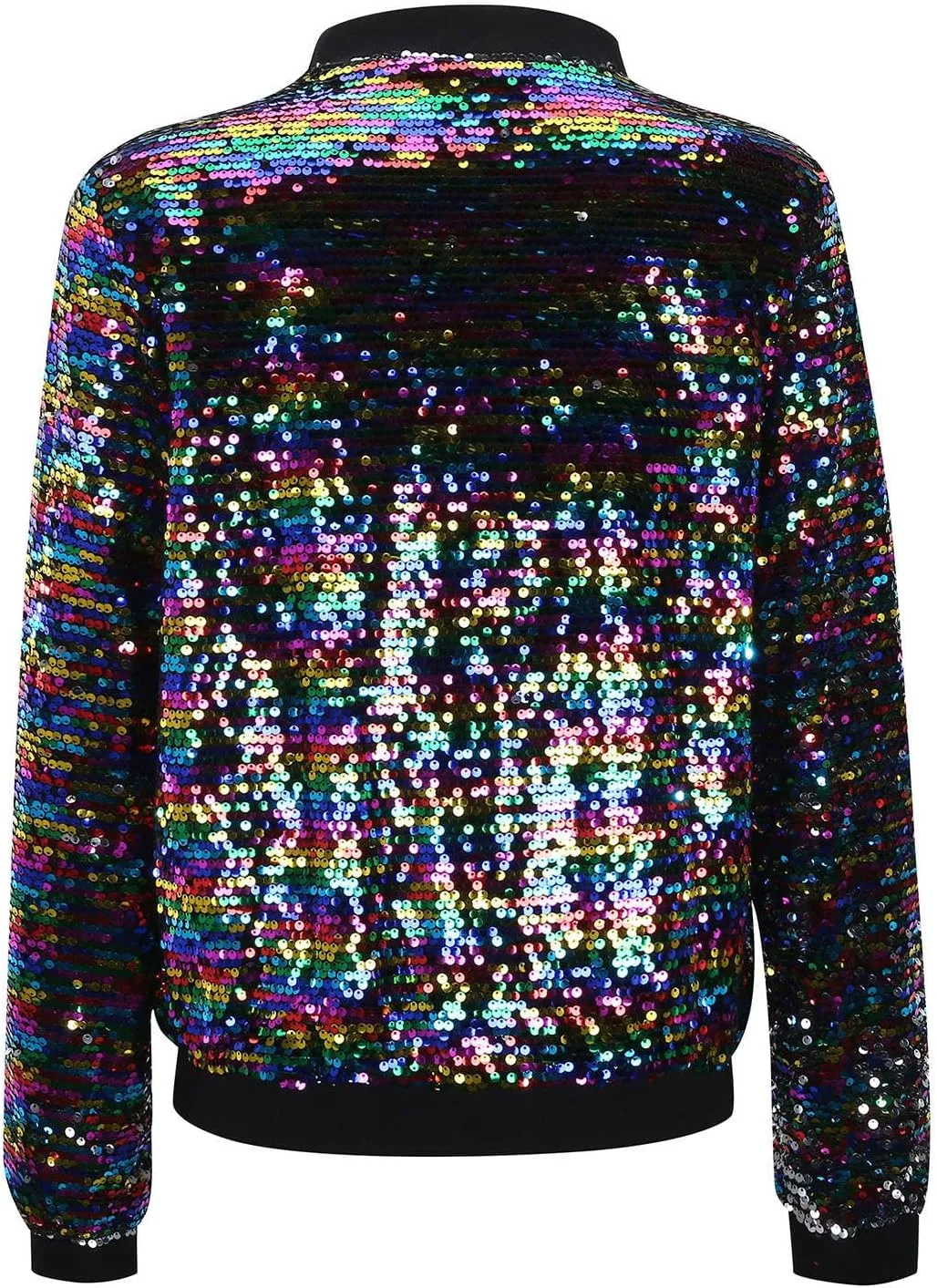 Women's Cropped Zip Up Bomber Jacket Sparkly Casual Crewneck Long Sleeve Coats Glitter Party Outwear Winter Clothes