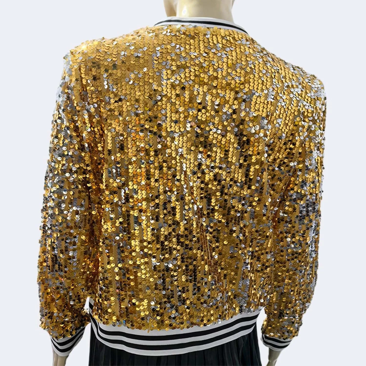 Women's Cropped Zip Up Bomber Jacket Sparkly Casual Crewneck Long Sleeve Coats Glitter Party Outwear Winter Clothes