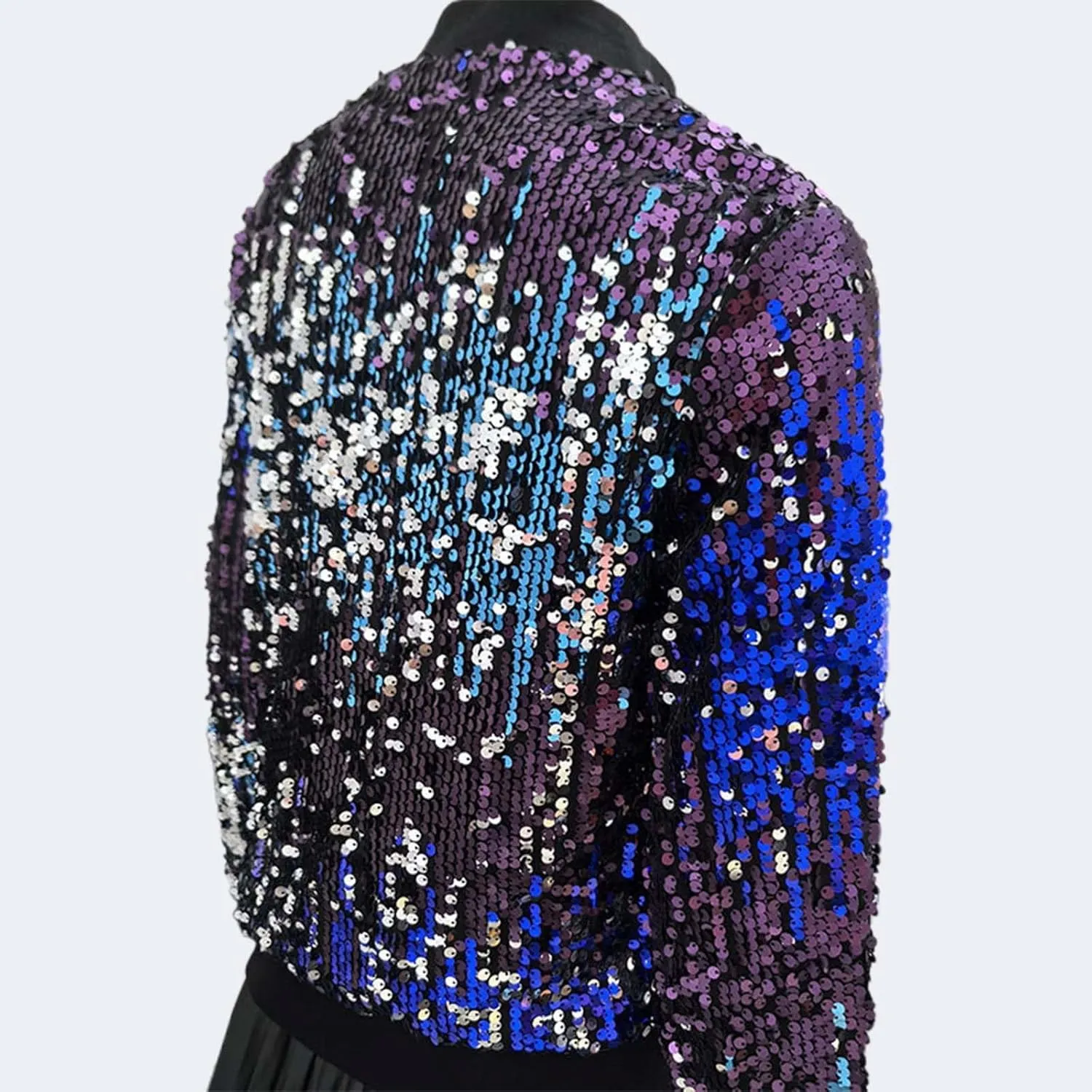Women's Cropped Zip Up Bomber Jacket Sparkly Casual Crewneck Long Sleeve Coats Glitter Party Outwear Winter Clothes
