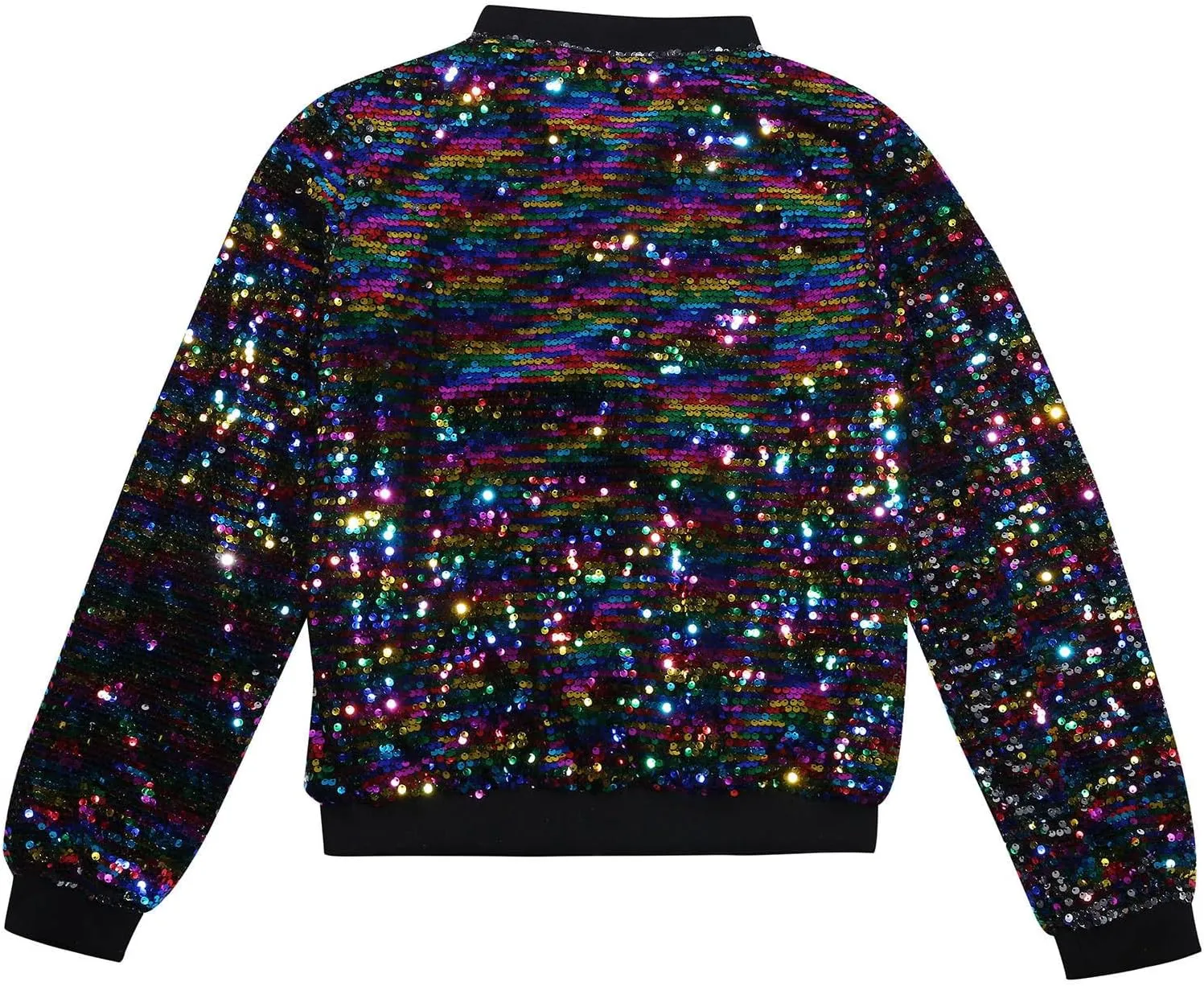 Women's Cropped Zip Up Bomber Jacket Sparkly Casual Crewneck Long Sleeve Coats Glitter Party Outwear Winter Clothes