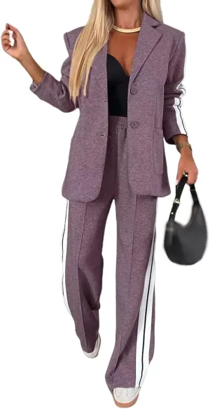 Women's Fall 2 Piece Blazer Outfits Notch Lapel Business Casual Oversized Jacket Wide Leg Work Pants Suit Set 2024