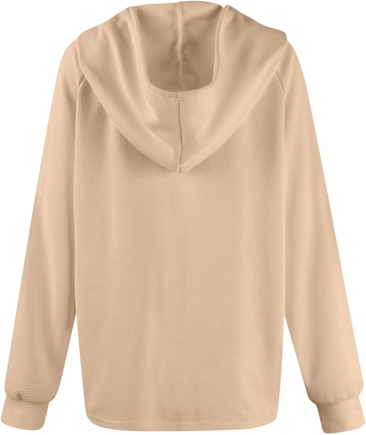 Womens Fall Fashion 2024 ButtonDown Henley V Neck Sweatshirts Waffle Drawstring Hoodie Solid Long Sleeve Pullover