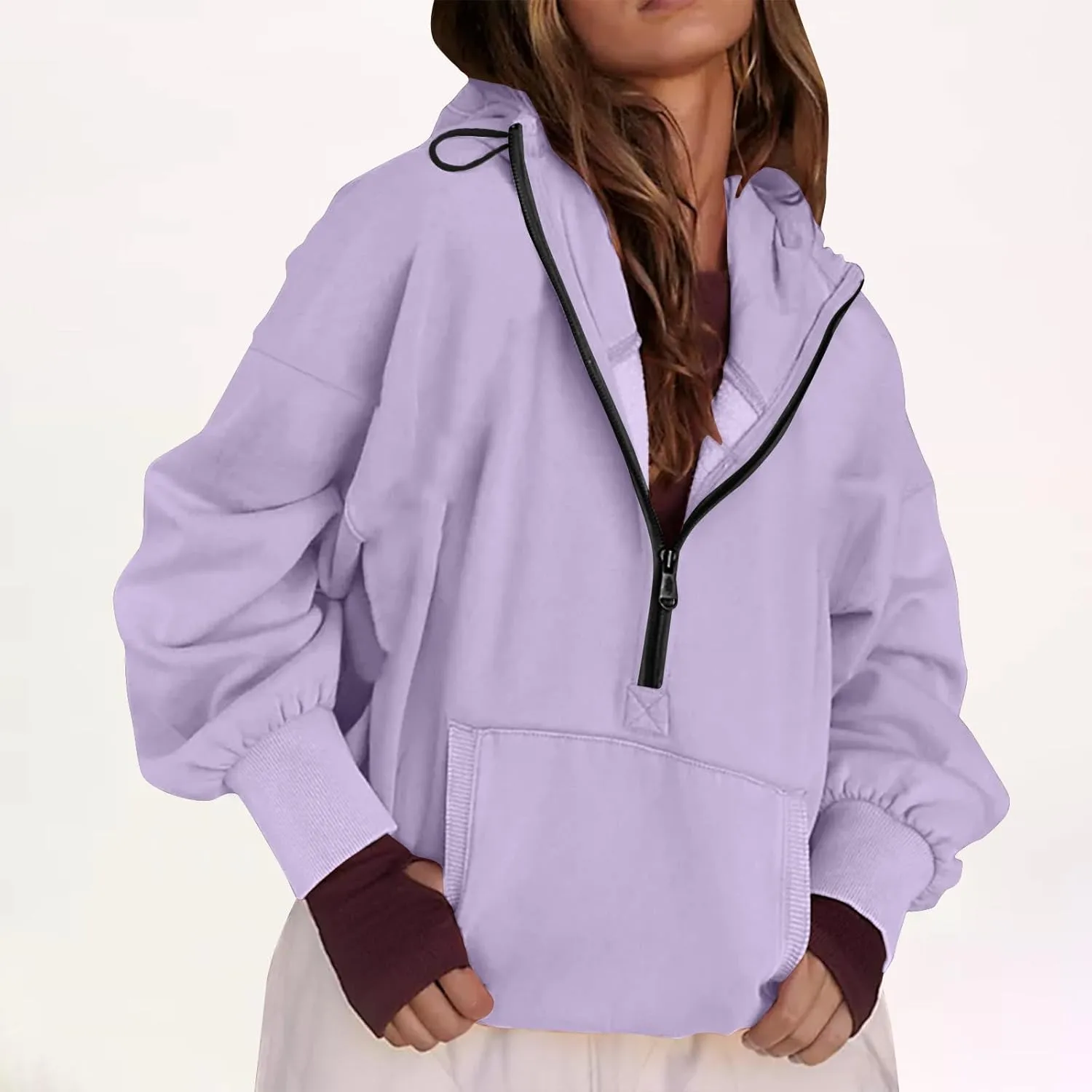 Womens Fall Fashion 2025 Half Zip Cropped Sweatshirt Long Sleeve Stand Collar Oversized Casual Y2k Pullover Top Shirt
