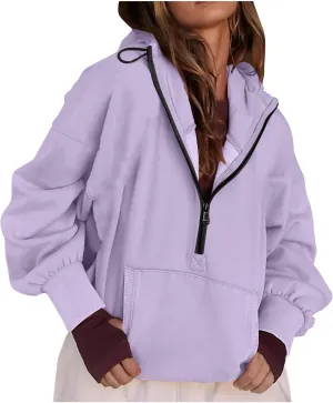 Womens Fall Fashion 2025 Half Zip Cropped Sweatshirt Long Sleeve Stand Collar Oversized Casual Y2k Pullover Top Shirt