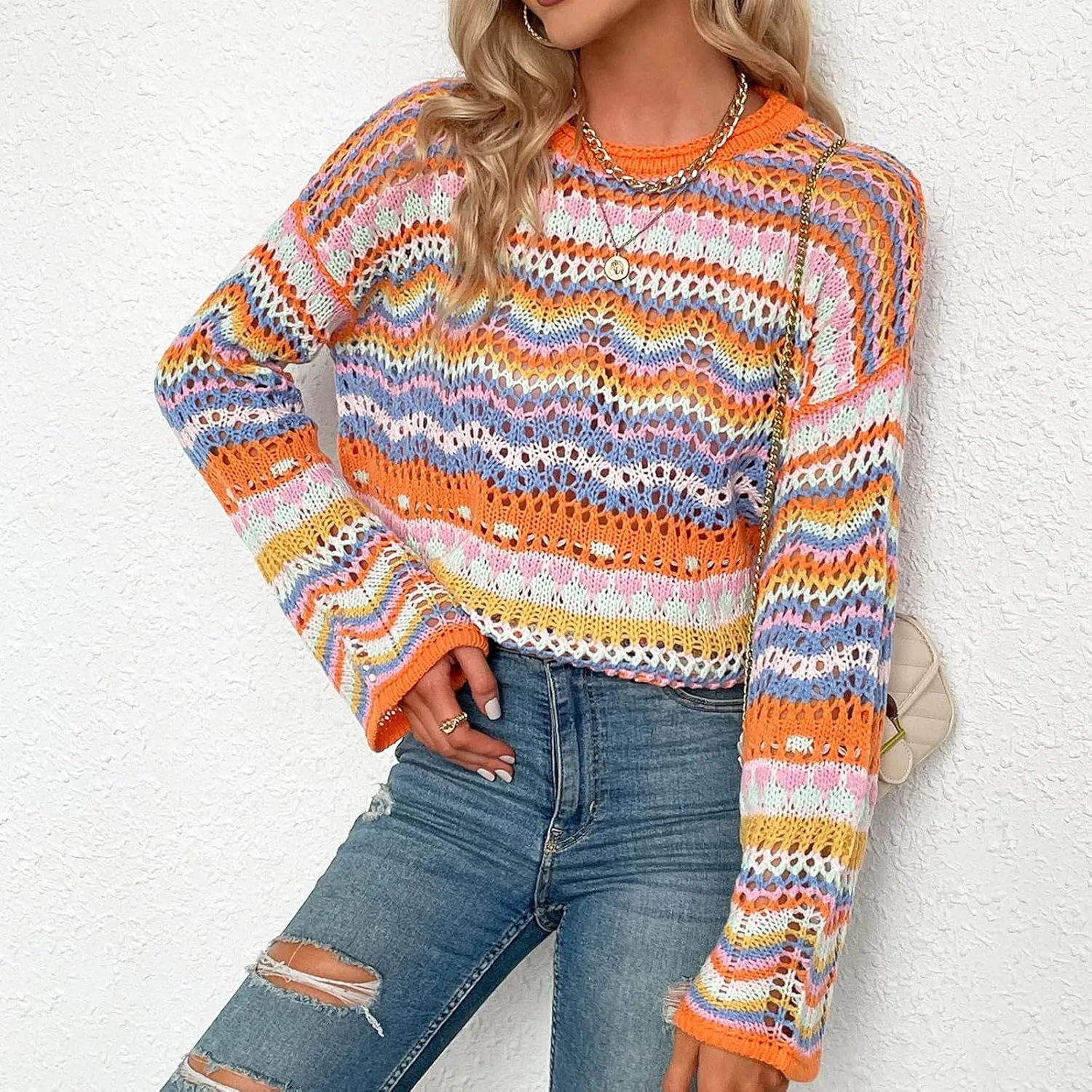 Women's Fall Mock Neck Cropped Sweater 2024 Long Sleeve Soft Trendy Ribbed Knit Cute Ladies Pullover Jumper Tops