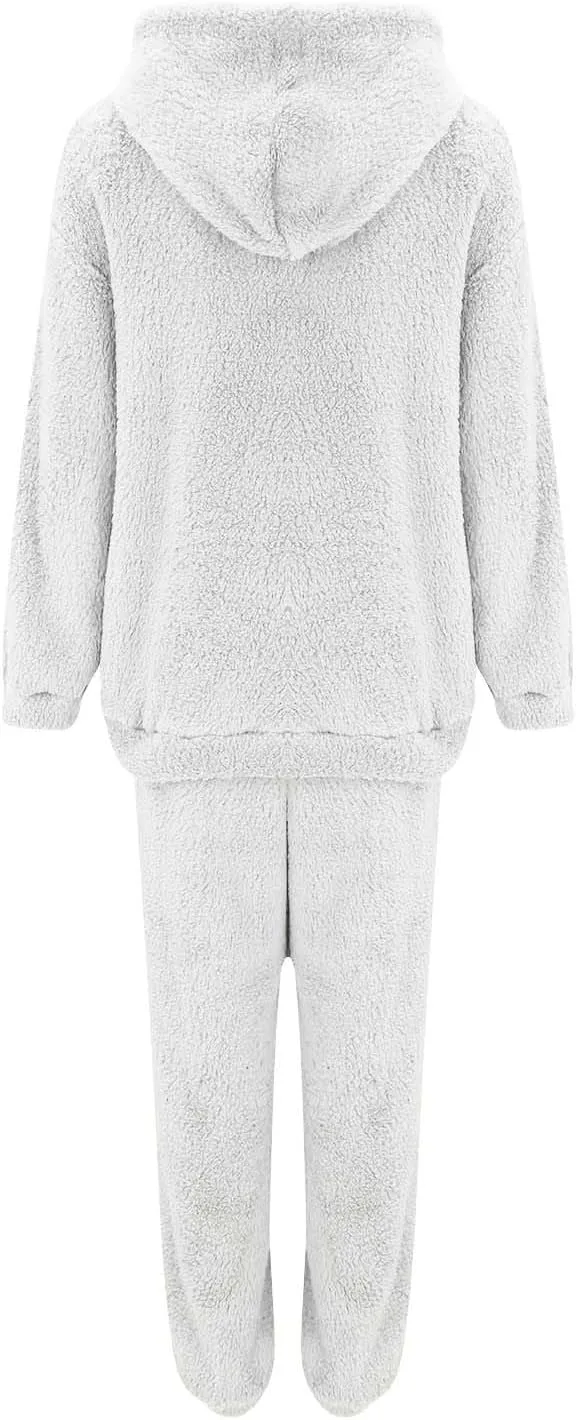 Womens Fleece 2 Piece Outfits Sherpa Fall Winter Warm Hoodies for Women Flannel Fleece Lined Sweatpants Lounge Set