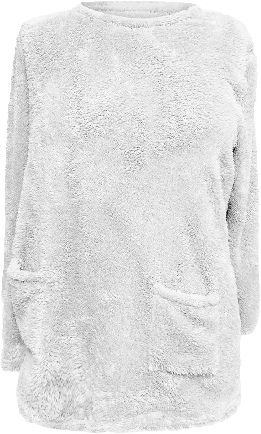 Women's Fleece Sherpa Lined Fuzzy Pullover Thermal Sweatshirt Long