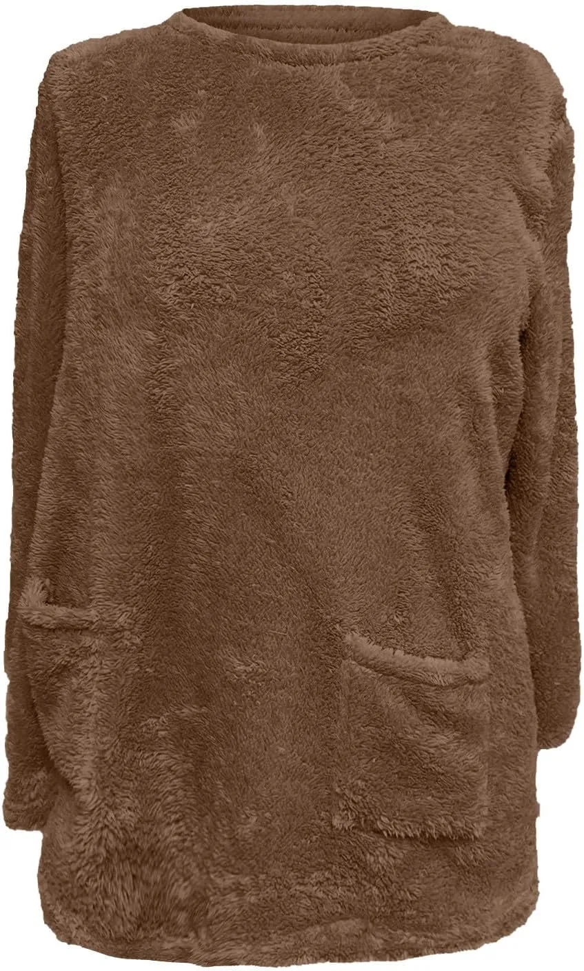 Women's Fleece Sherpa Lined Fuzzy Pullover Thermal Sweatshirt Long