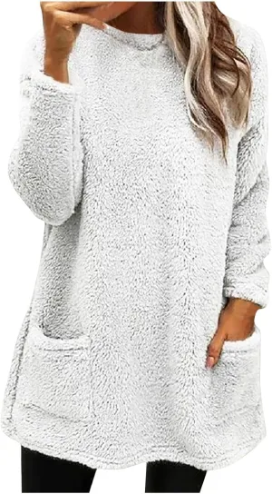 Women's Fleece Sherpa Lined Fuzzy Pullover Thermal Sweatshirt Long