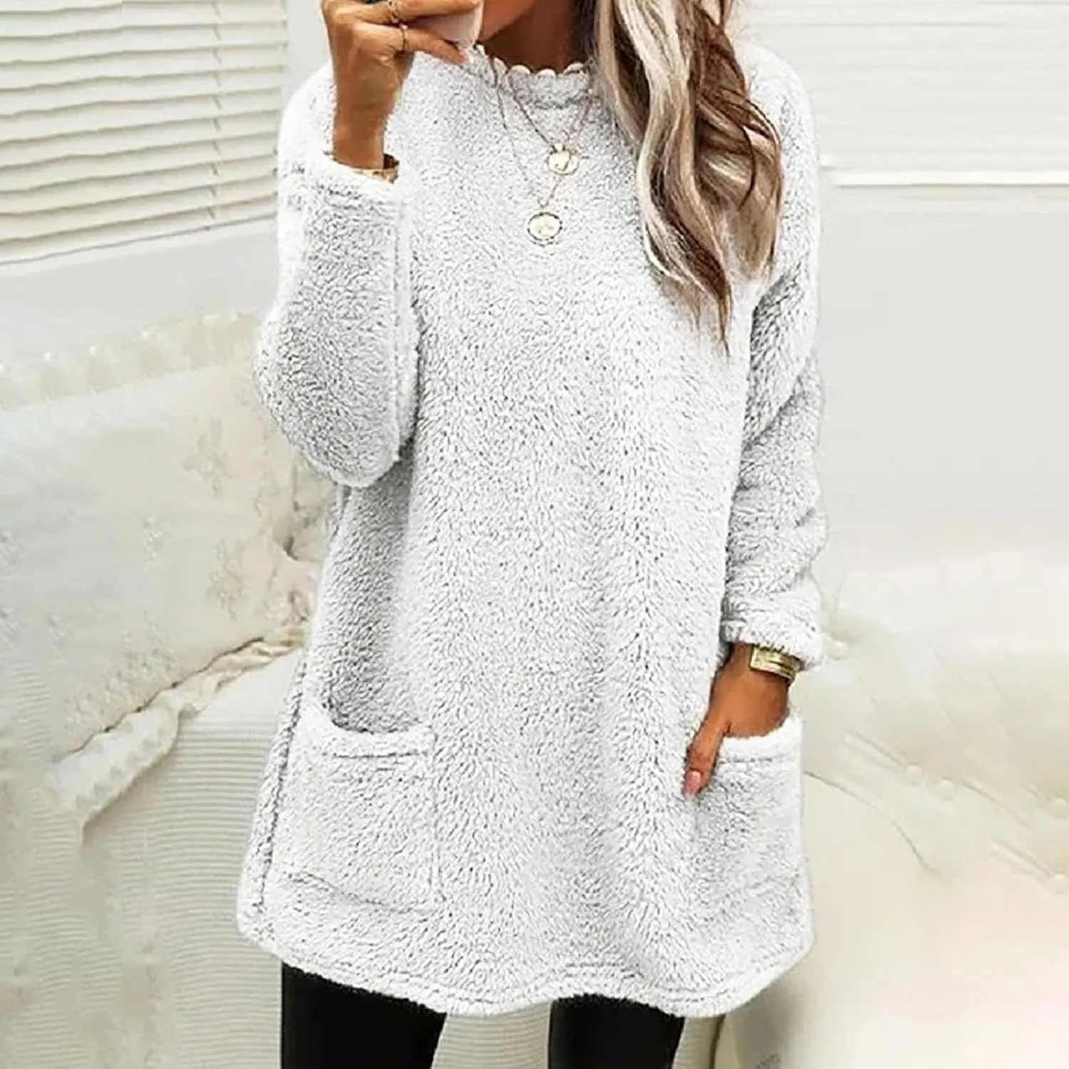 Women's Fleece Sherpa Lined Fuzzy Pullover Thermal Sweatshirt Long