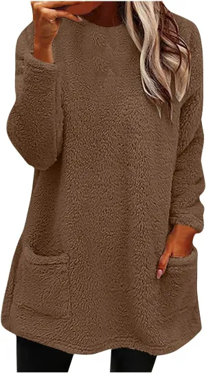Women's Fleece Sherpa Lined Fuzzy Pullover Thermal Sweatshirt Long