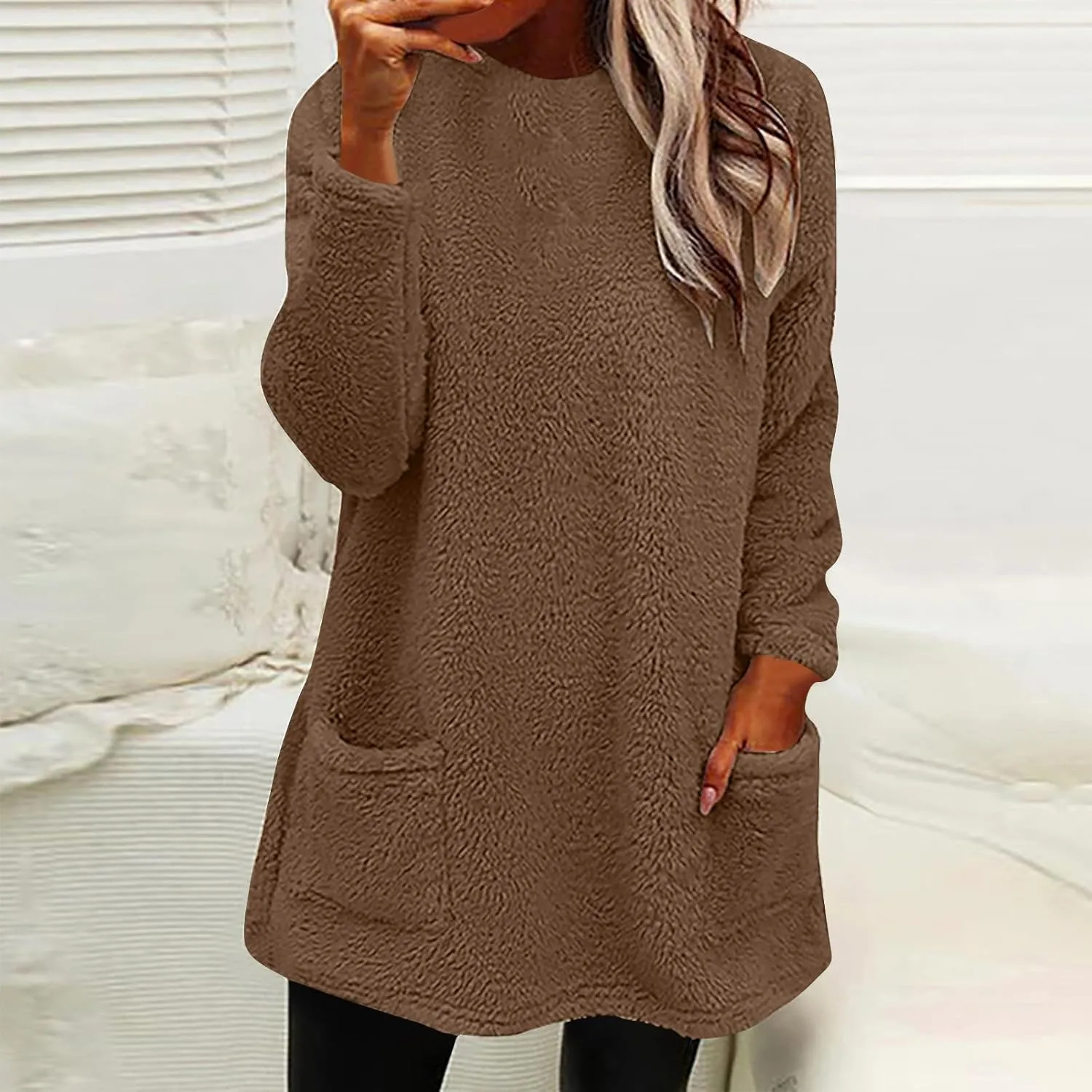 Women's Fleece Sherpa Lined Fuzzy Pullover Thermal Sweatshirt Long