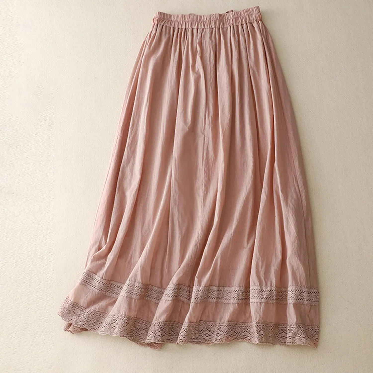 Womens Floral Embroidery Skirt Cotton Linen Skirt Fashion Versatile Casual Retro Flowing Drawstring Waist Maxi Skirt