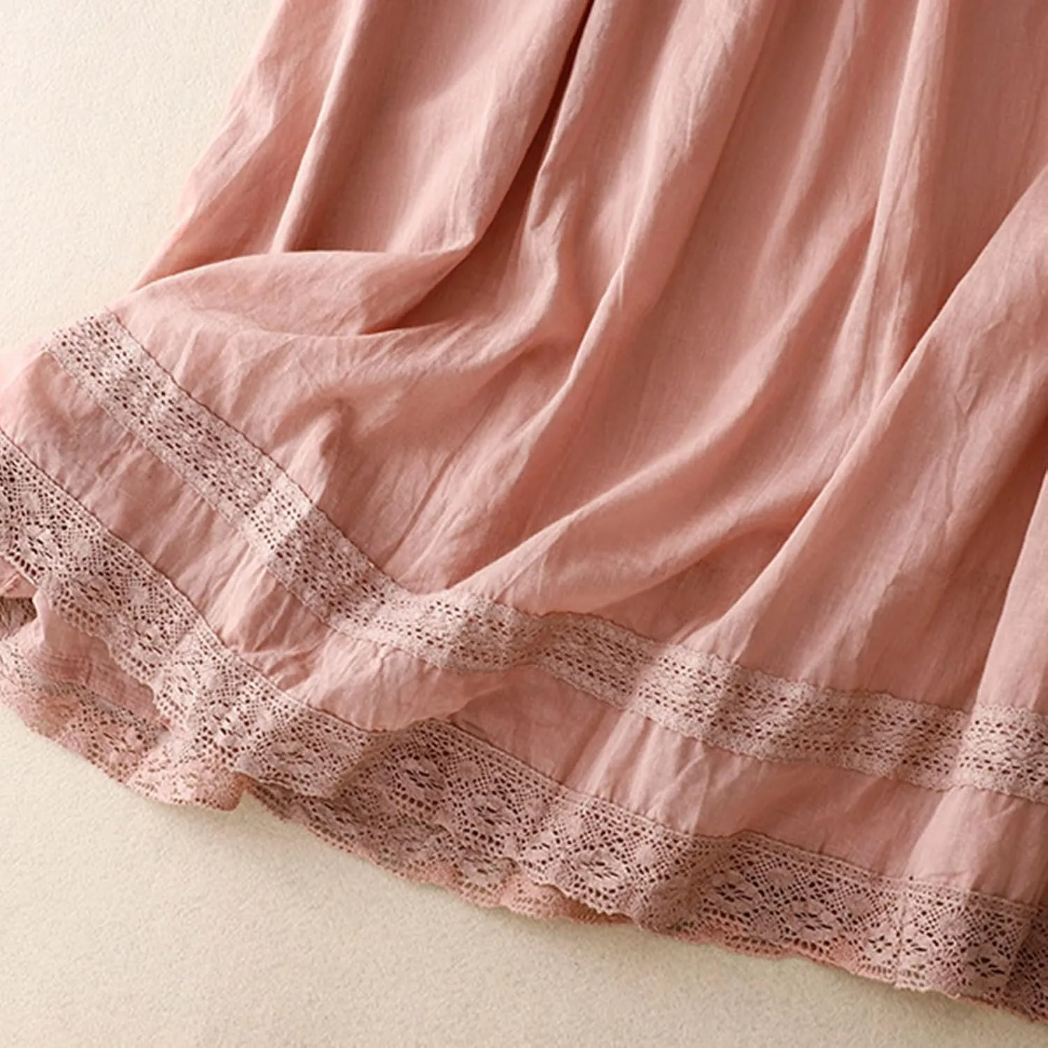 Womens Floral Embroidery Skirt Cotton Linen Skirt Fashion Versatile Casual Retro Flowing Drawstring Waist Maxi Skirt