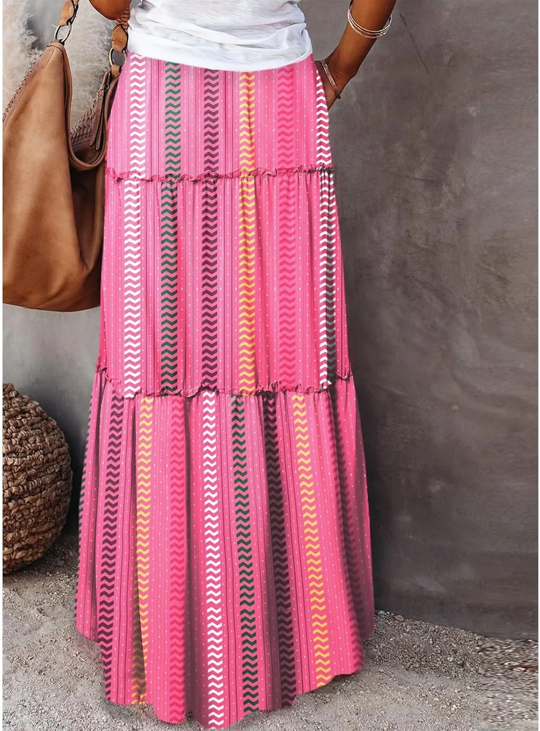 Women's Floral Print Midi Skirts 2025 Summer Aline Elastic High Waist Pleated Flowy Long Skirt Pockets Cute Skirts