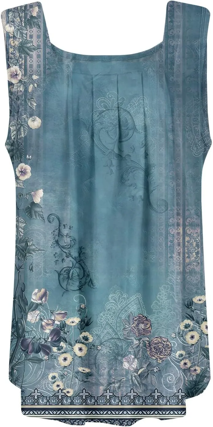 Women's Floral Print Sleeveless Blouse Casual Summer Tank Top with Square Neckline,Lightweight & Breathable