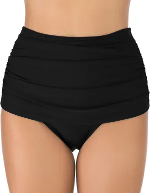 Womens High Waisted Bikini Bottoms Full Coverage Bathing Suit Swim Bottom