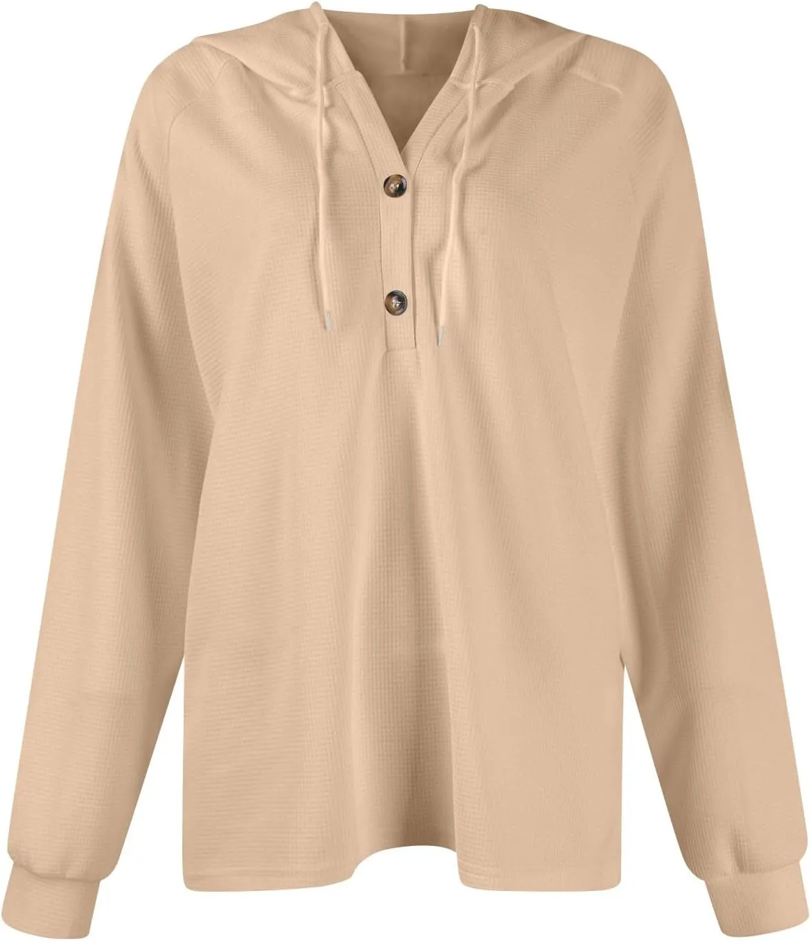 Womens Hoodies Hoodies for Women Waffle Knit Drawstring Button V Neck Long Sleeve Casual Pullover Sweatshirt Hooded Tops