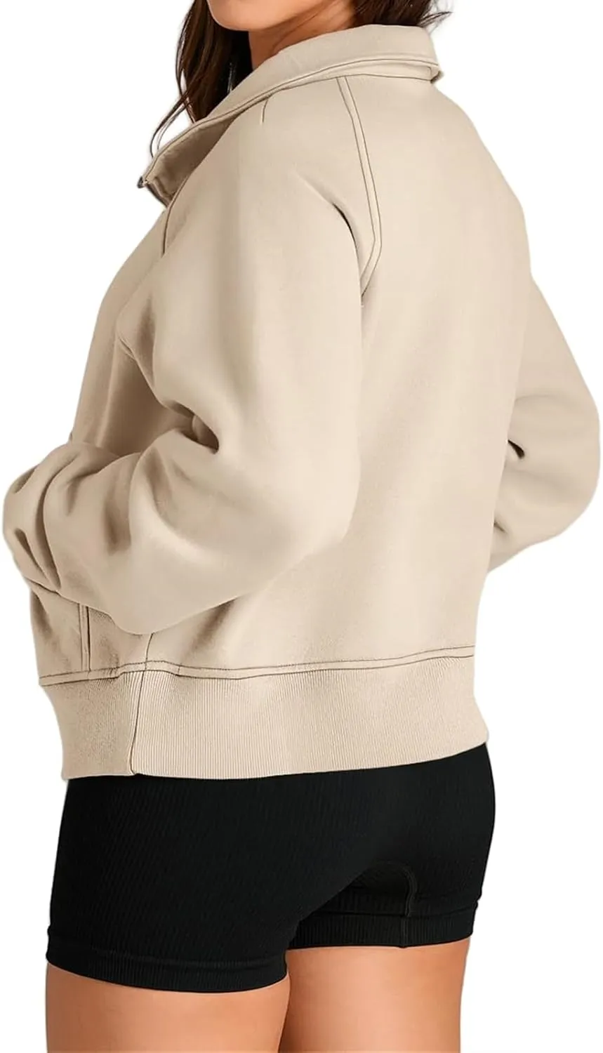 Womens Hoodies Oversized Quarter Zip Pullover Cropped Fleece Sweatshirts with Pockets Fall Clothes Thumb Hole