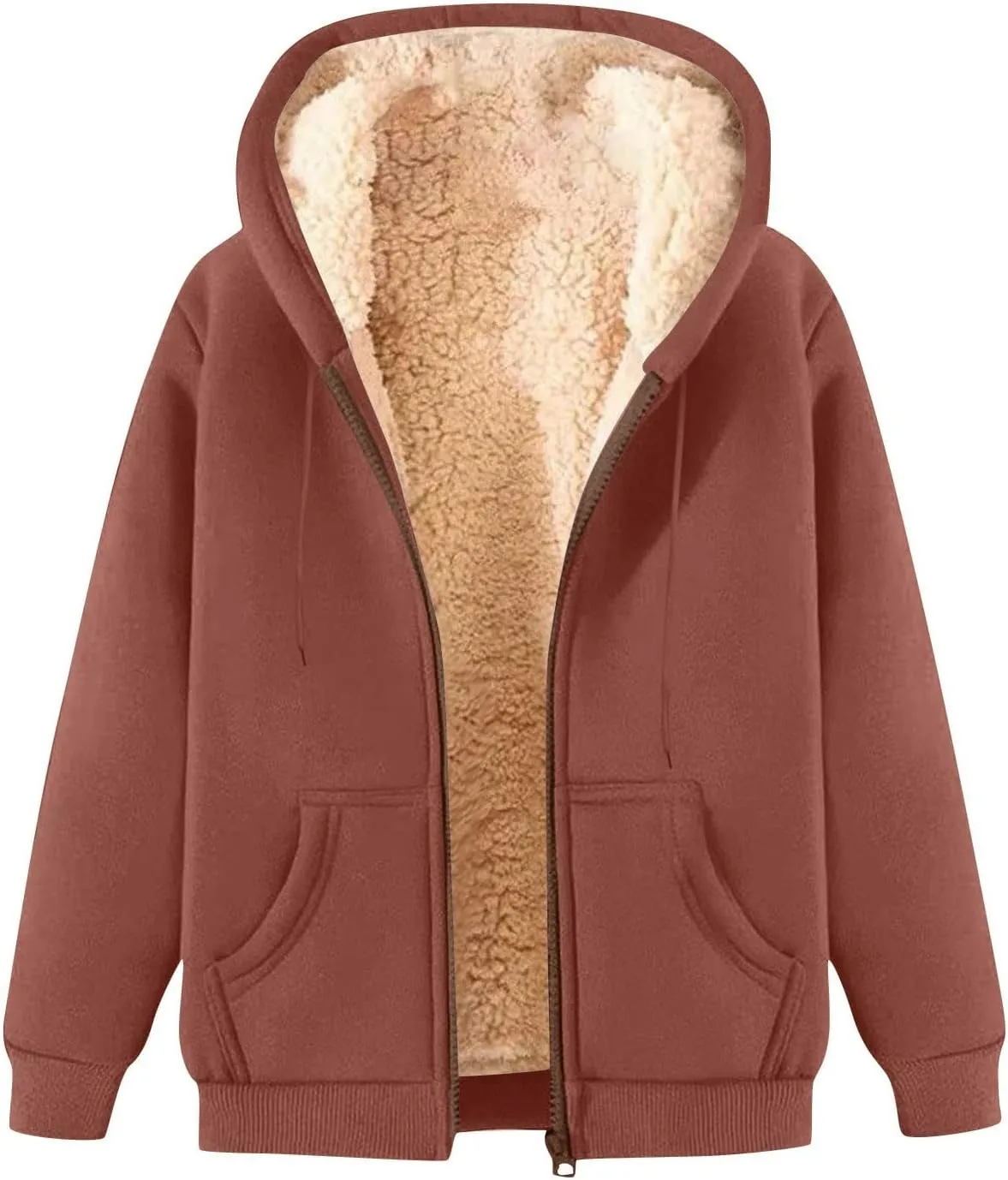 Womens Hoodies Zip Up Sherpa Lined Fleece Warm Jackets Cute Zip Up Sweatshirt Hooded Cardigan Winter Coats With Pocket