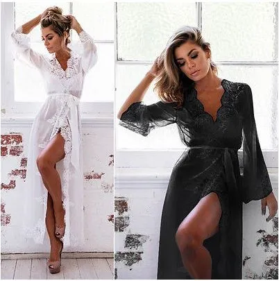 Women's Lace Long Bathrobe With G-Strings