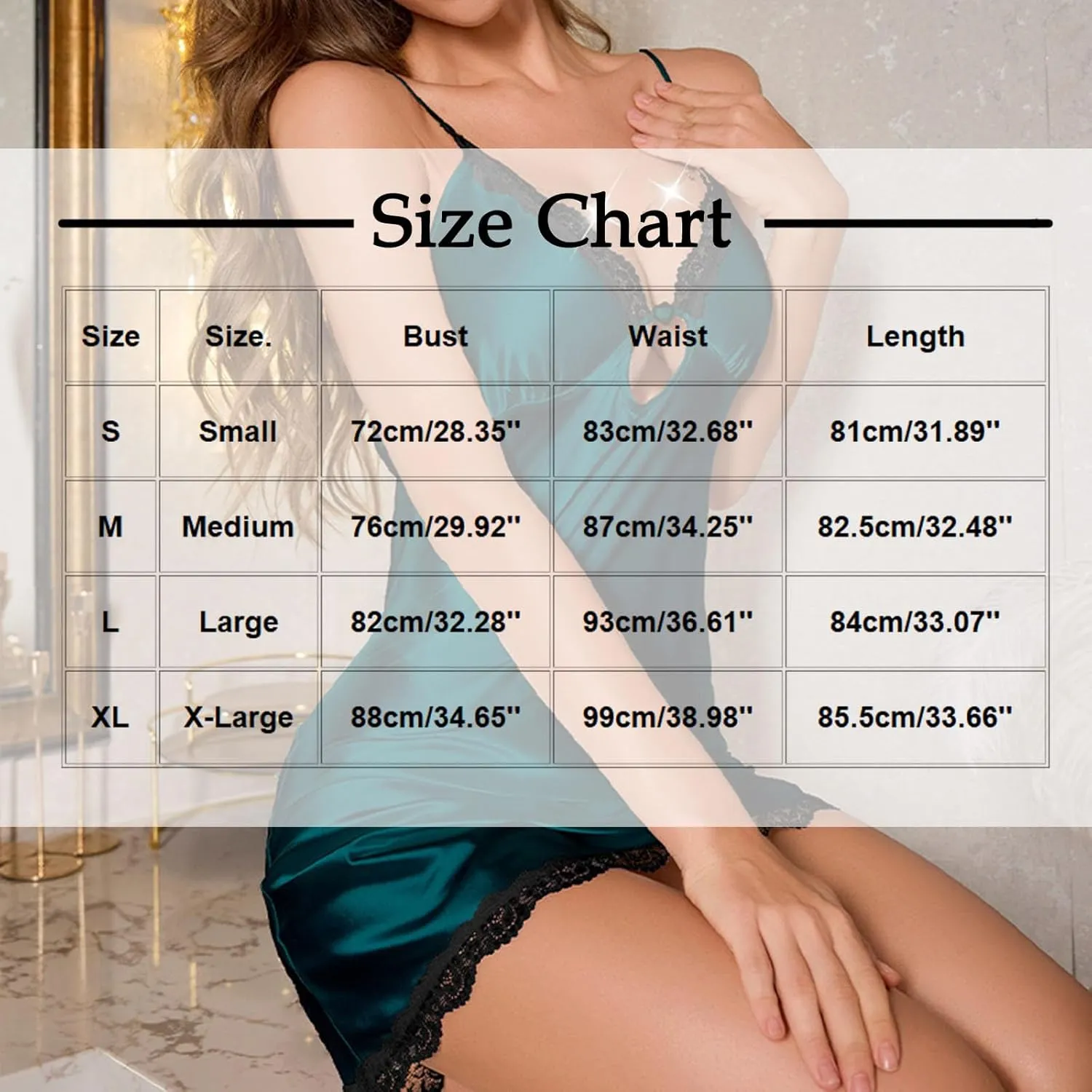 Women's Lace Trim Satin Silk Nightgown Sexy Cutout Front Lingerie Spaghetti Straps Babydoll Chemise Nightie Sleepwear