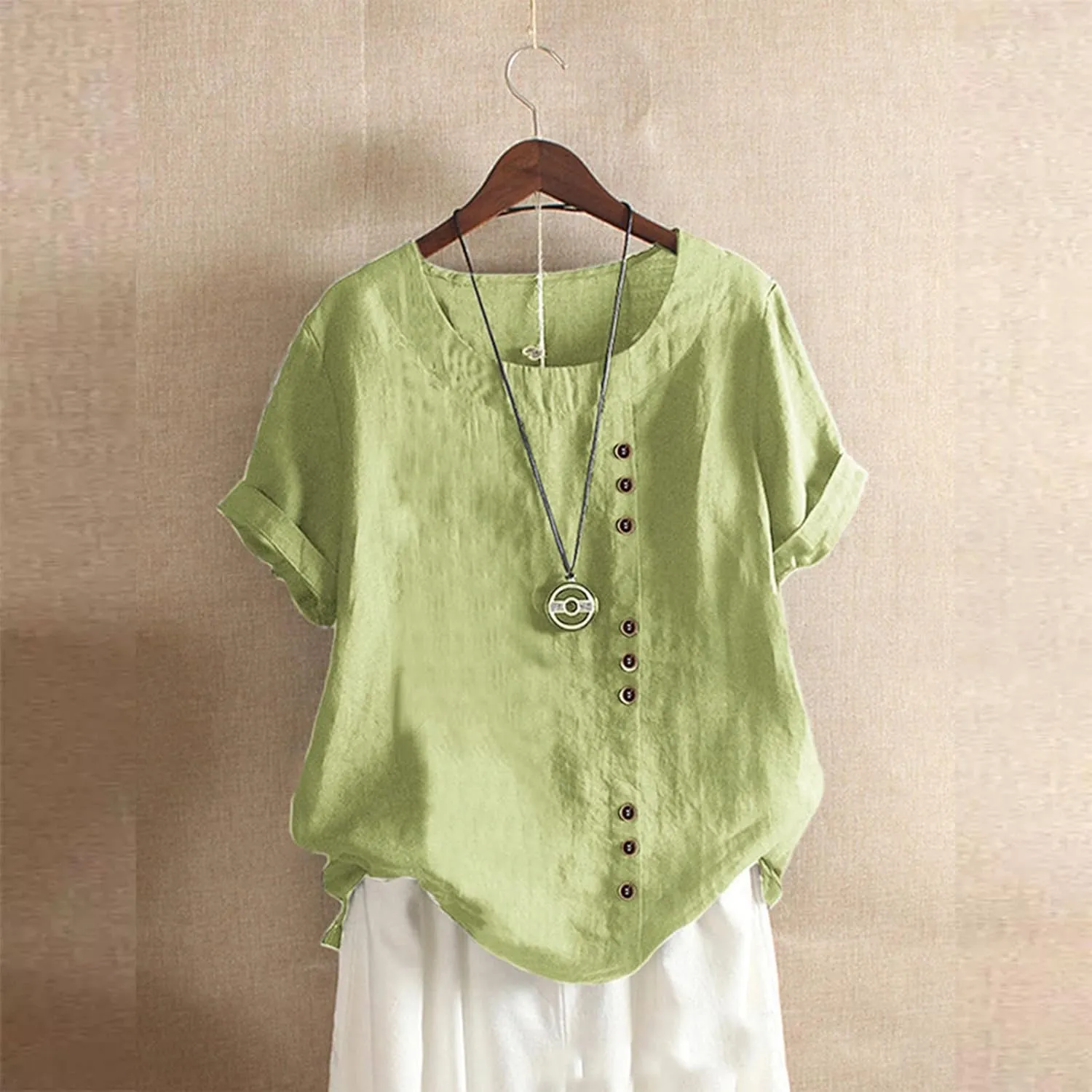 Womens Lined Tops Going Out Casual Short Sleeve Summer Tee Shirts Button Down Crewneck Solid Dressy Blouses