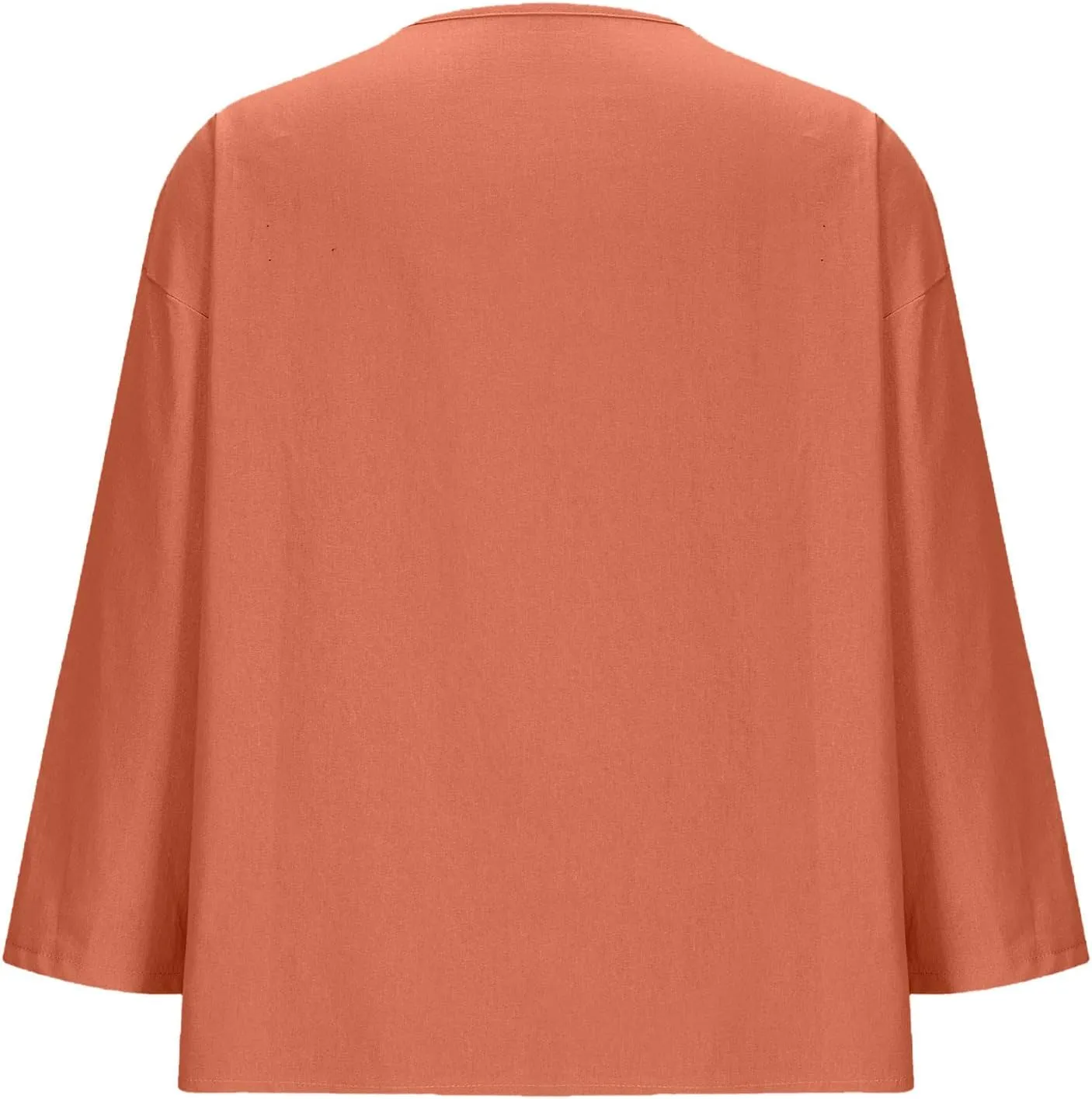 Women's Linen Shirt Button Down V Neck Solid Dressy Blouse 3/4 Sleeves Casual Loose Fit Tunic Tops Summer T Shirts