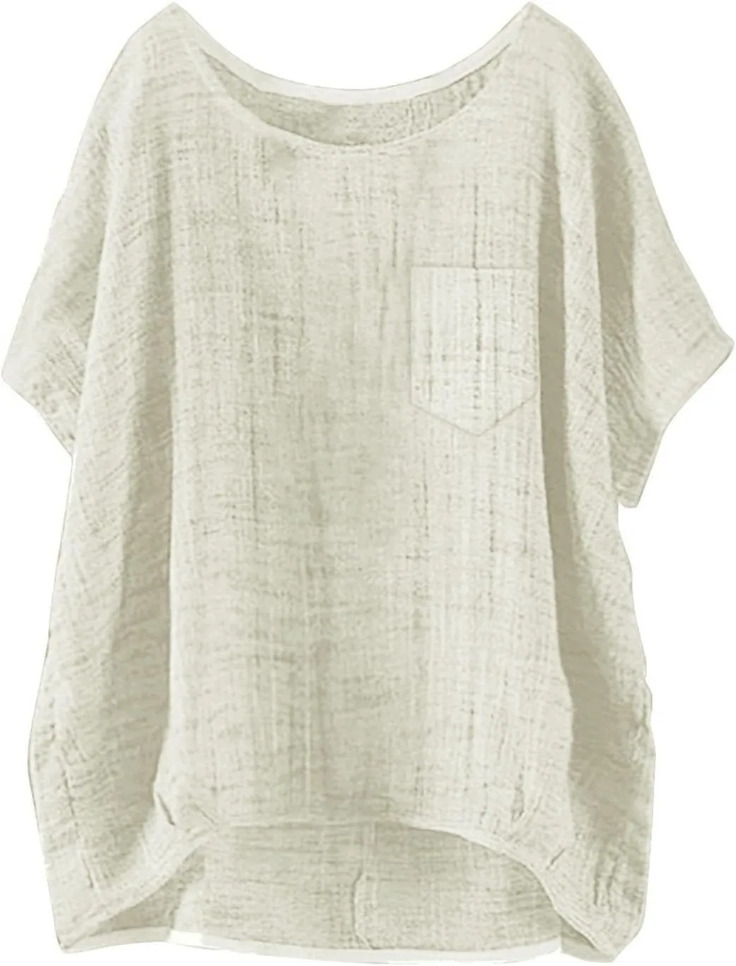 Women's Linen Shirt Round Neck Half Sleeve Crew Neck Loose Fit Tshirt,Lightweight