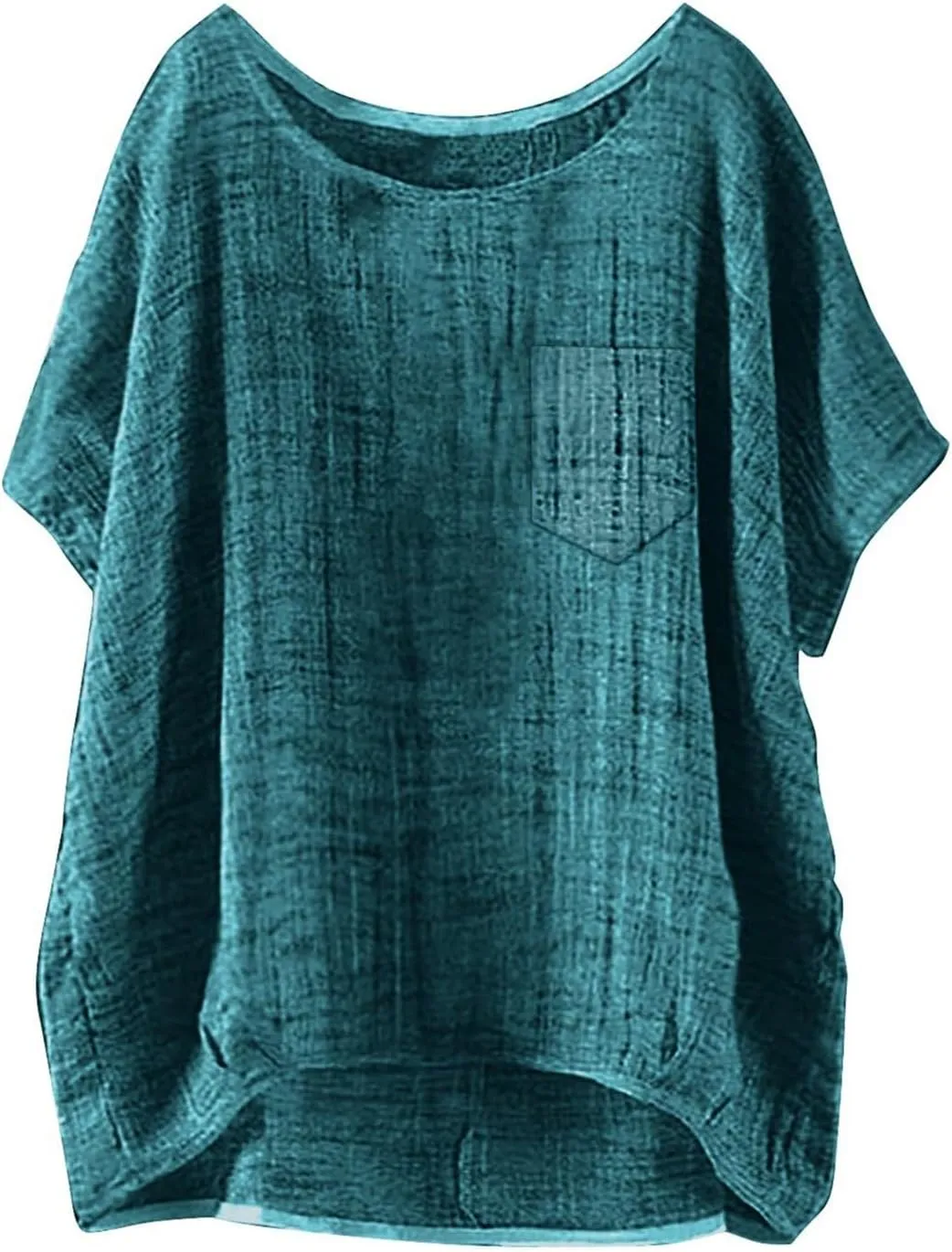 Women's Linen Shirt Round Neck Half Sleeve Crew Neck Loose Fit Tshirt,Lightweight