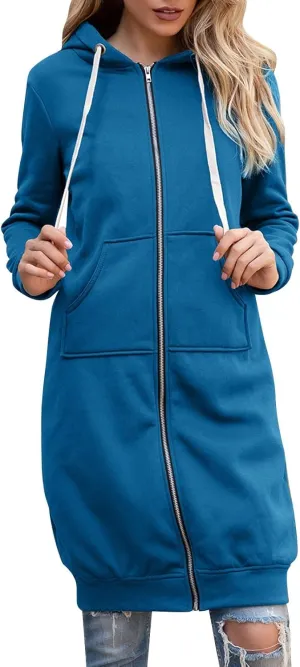 Womens Long Hoodies Tunic Winter Fleece Jackets Knitted Casual Sweatshirt Zip Up Hoodies Casual Full Zip Up Hoodie