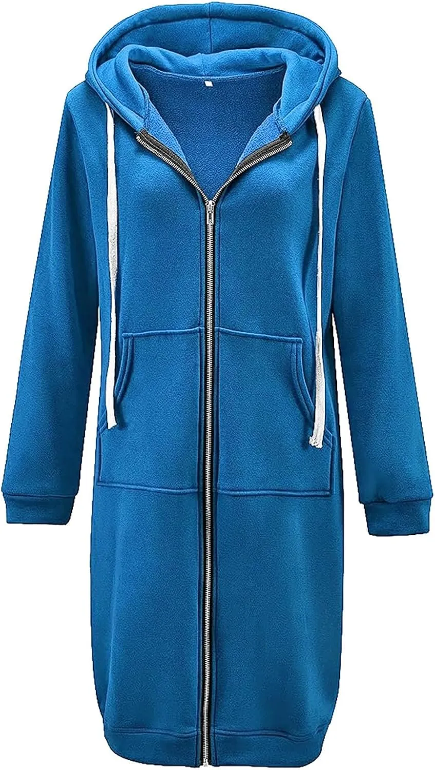 Womens Long Hoodies Tunic Winter Fleece Jackets Knitted Casual Sweatshirt Zip Up Hoodies Casual Full Zip Up Hoodie