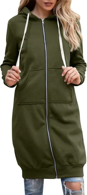 Womens Long Hoodies Tunic Winter Fleece Jackets Knitted Casual Sweatshirt Zip Up Hoodies Casual Full Zip Up Hoodie