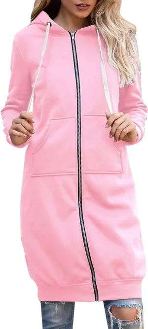 Womens Long Hoodies Tunic Winter Fleece Jackets Knitted Casual Sweatshirt Zip Up Hoodies Casual Full Zip Up Hoodie