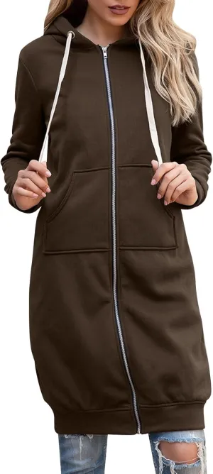 Womens Long Hoodies Tunic Winter Fleece Jackets Knitted Casual Sweatshirt Zip Up Hoodies Casual Full Zip Up Hoodie