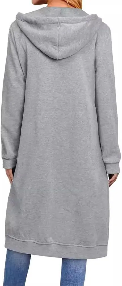 Womens Long Hoodies Zip Up, Full Zip Up Hoodie Fall Long Jackets Coat with Pockets