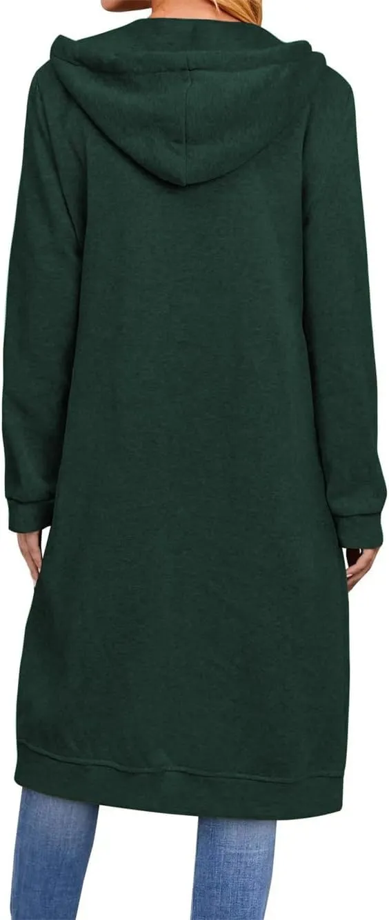 Womens Long Hoodies Zip Up, Full Zip Up Hoodie Fall Long Jackets Coat with Pockets