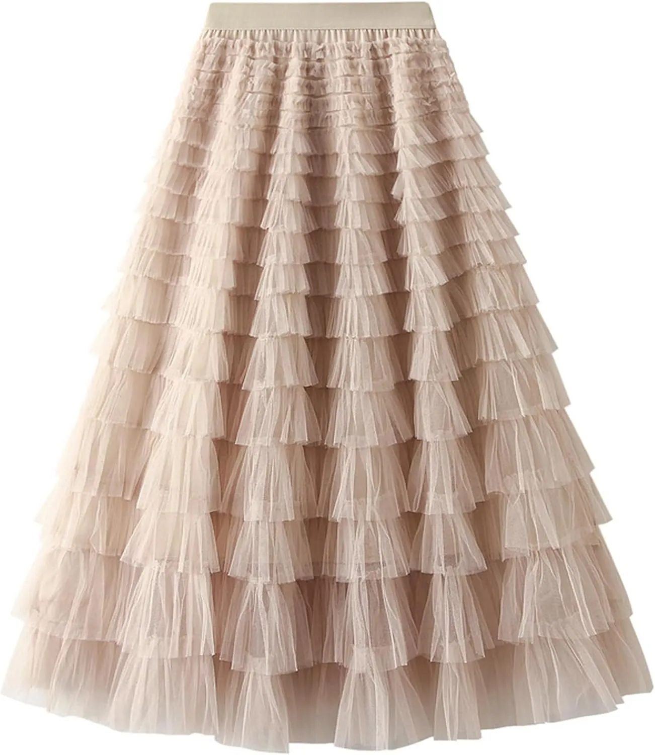 Women's Long Maxi Tulle Tutu Skirt High Waisted Ruffle Layered Flowy A Line Bottoms for Party Wedding Vacation