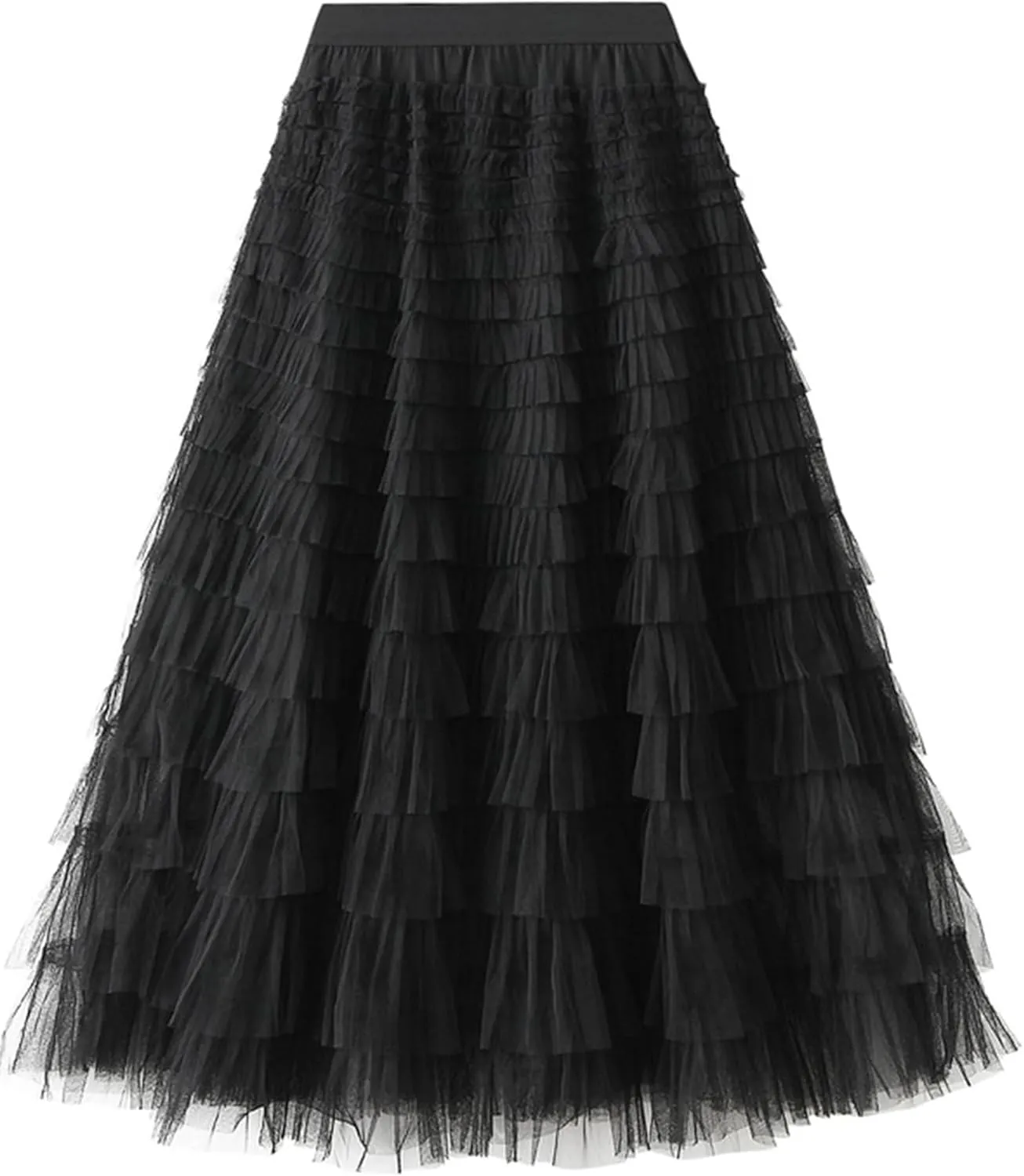 Women's Long Maxi Tulle Tutu Skirt High Waisted Ruffle Layered Flowy A Line Bottoms for Party Wedding Vacation