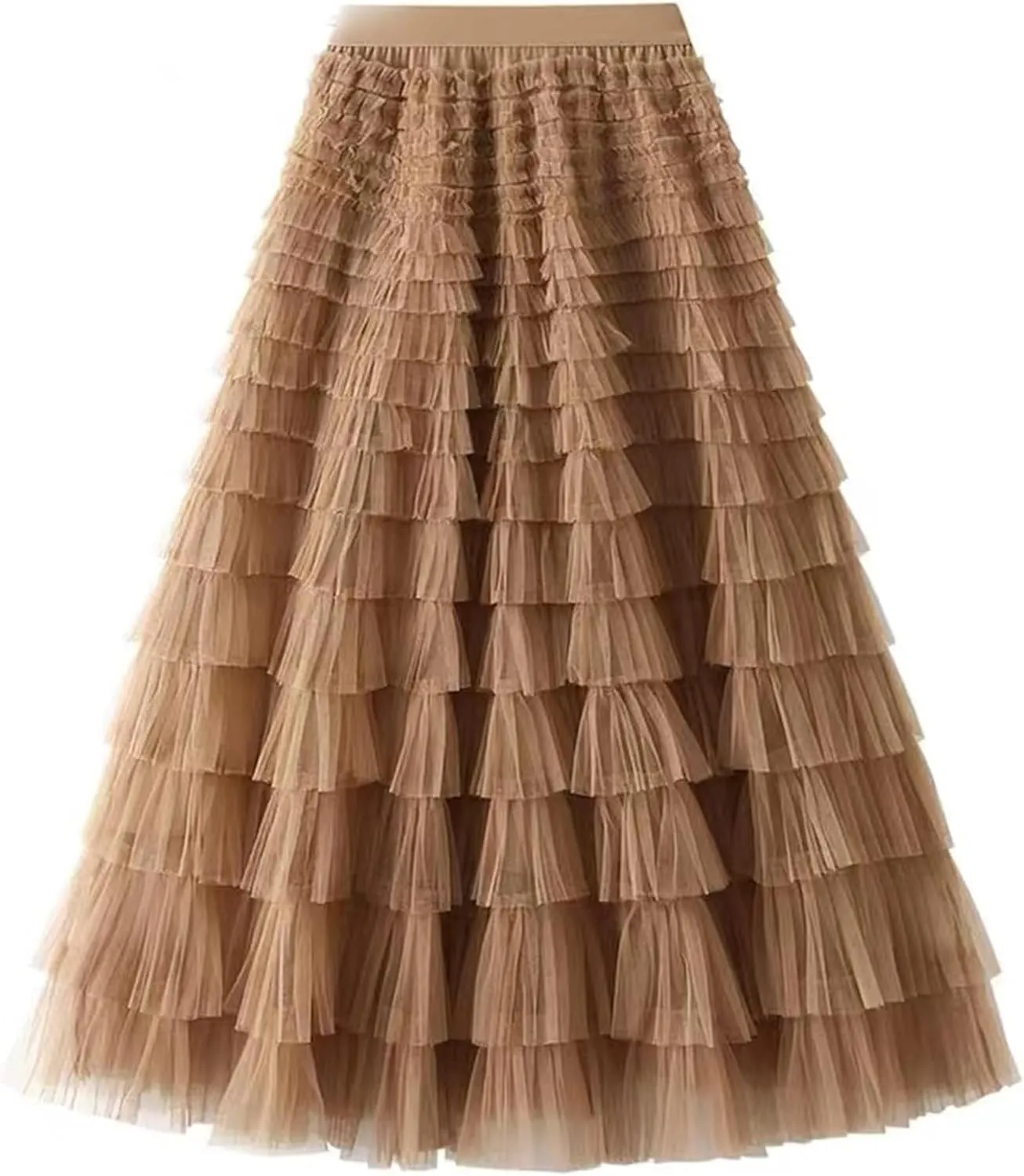 Women's Long Maxi Tulle Tutu Skirt High Waisted Ruffle Layered Flowy A Line Bottoms for Party Wedding Vacation