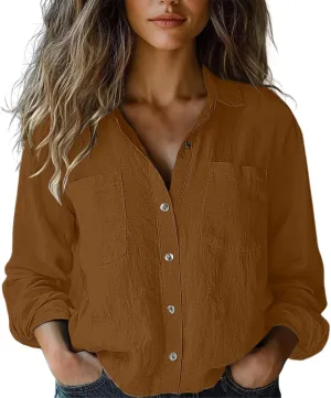 Womens Long Sleeve Button Down Women's Retro Floral Art Print Casual Long Sleeve White Button Down Shirt for Women