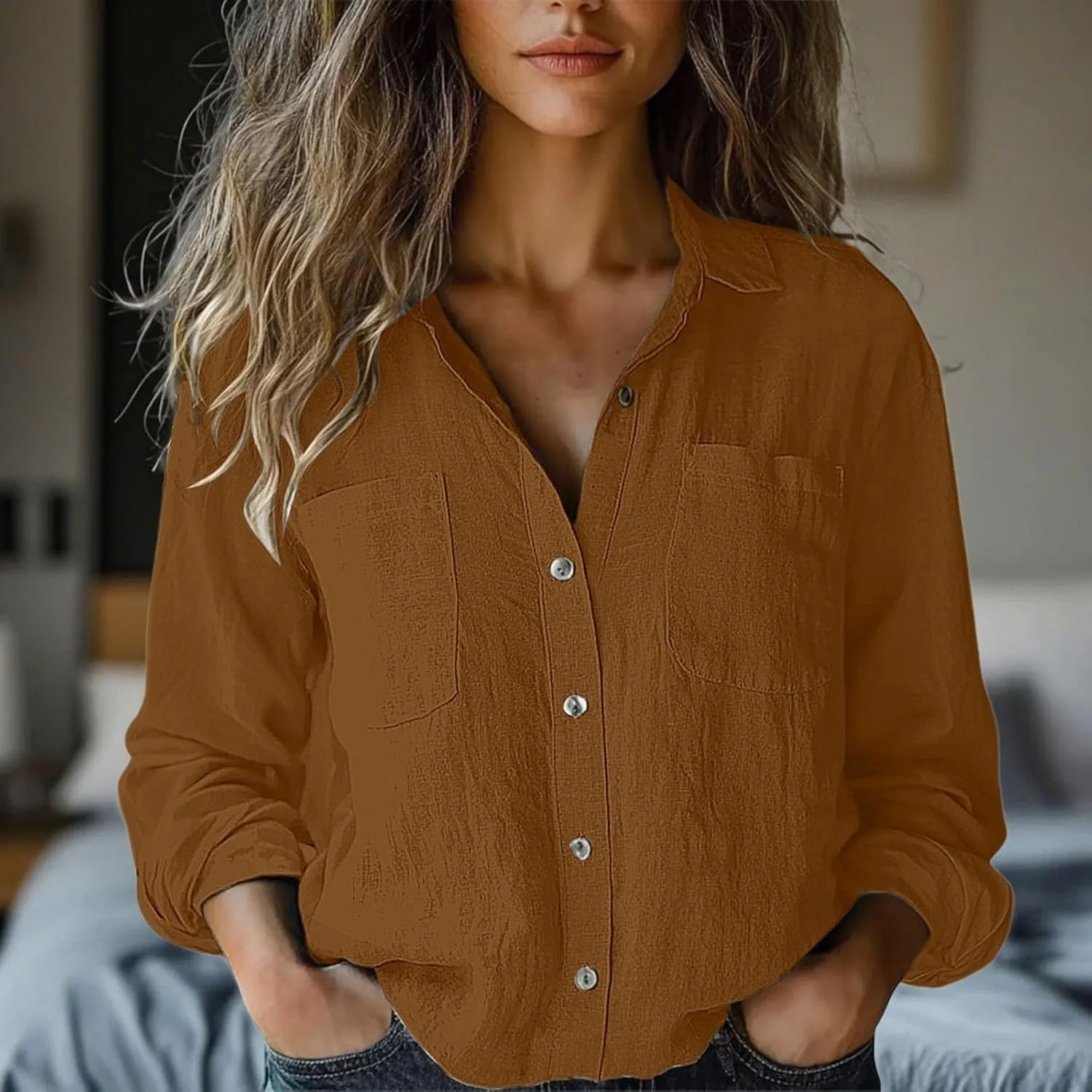 Womens Long Sleeve Button Down Women's Retro Floral Art Print Casual Long Sleeve White Button Down Shirt for Women