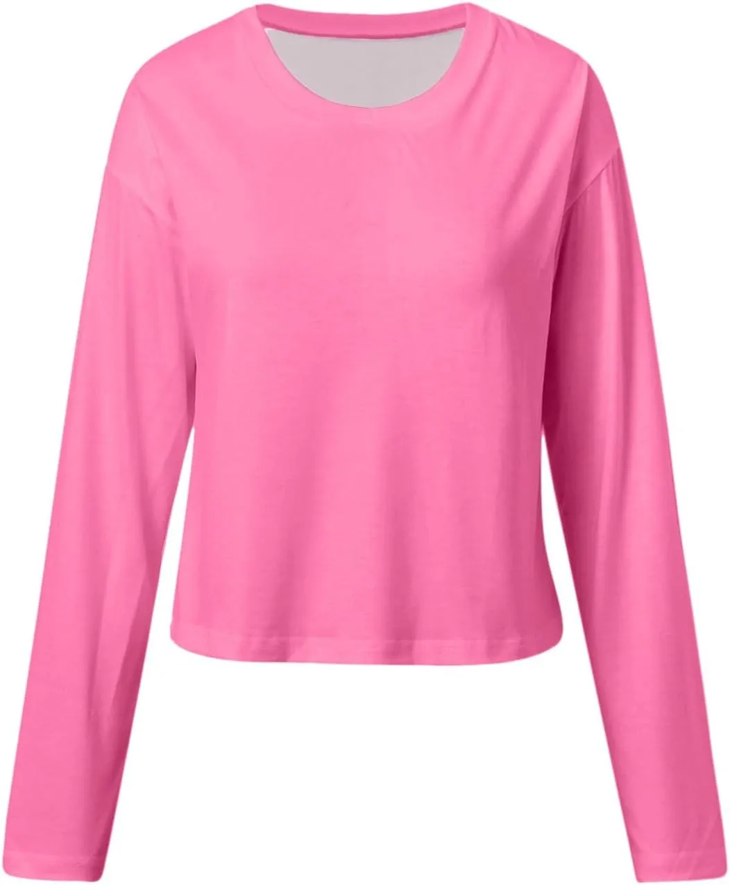 Womens Long Sleeve Cropped T-Shirts Round Neck Drop Shoulder Crop Sweatshirts Solid Casual Crop Tops