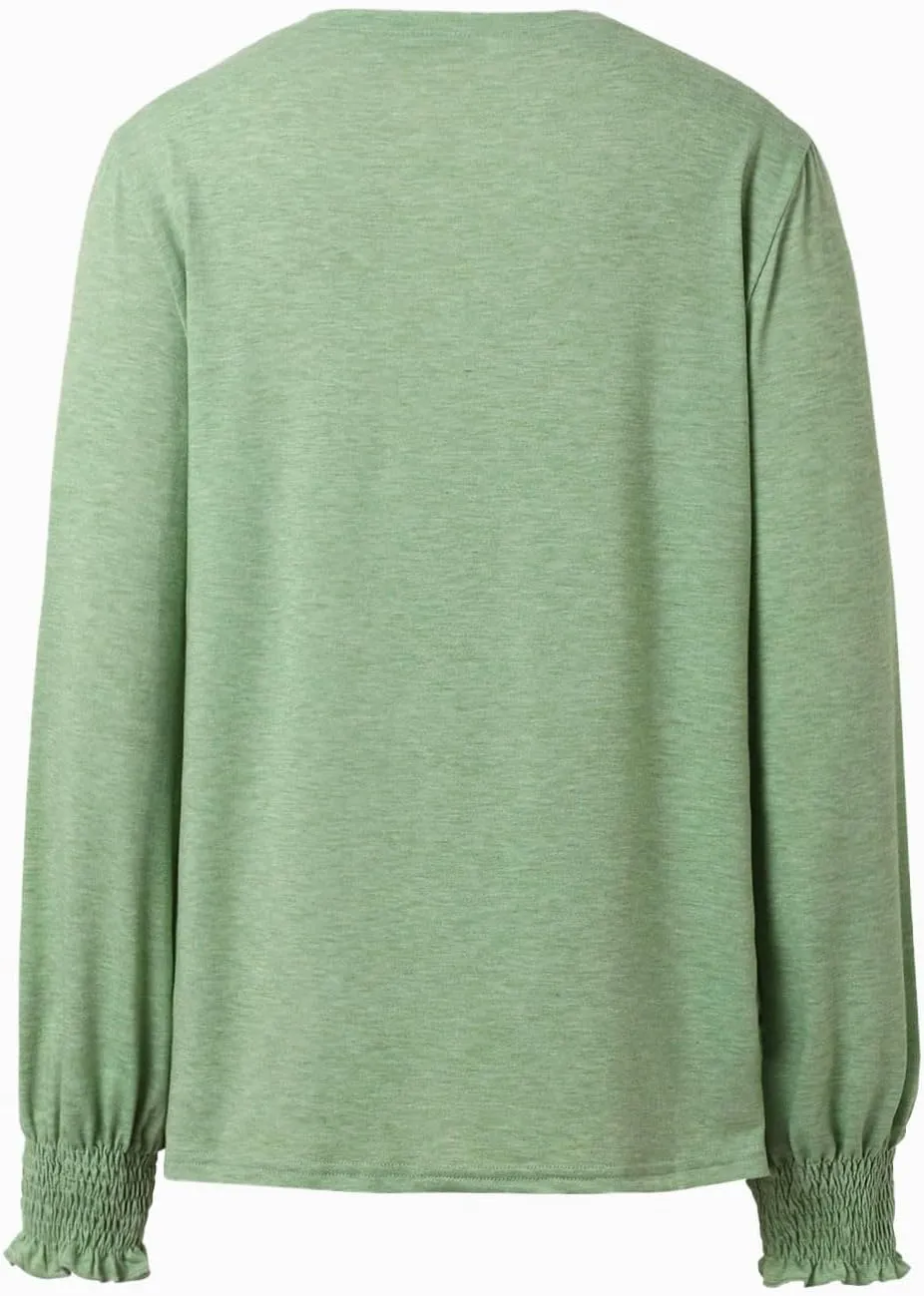 Womens Long Sleeve Shirts Fashion Crewneck Pleated Blouse Dressy Casual Tops Plus Size T Shirt 2024 Fall Trendy Clothes