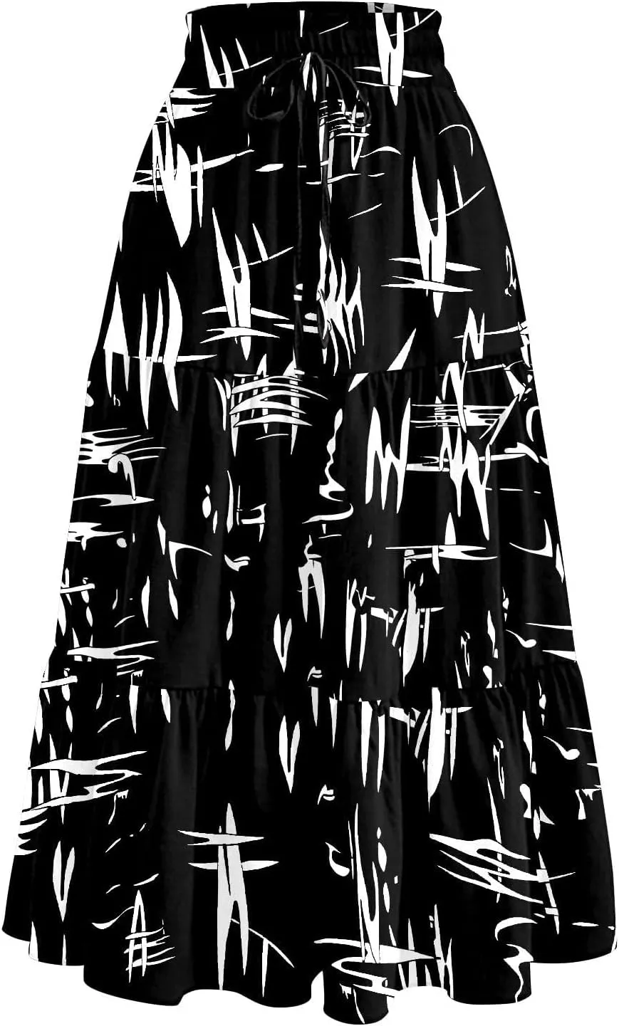 Women's Maxi Bliack Skirt Casual Elastic High Waist Maxi Skirts Flowy Beach Long Beach Vacation Dress with Pockets